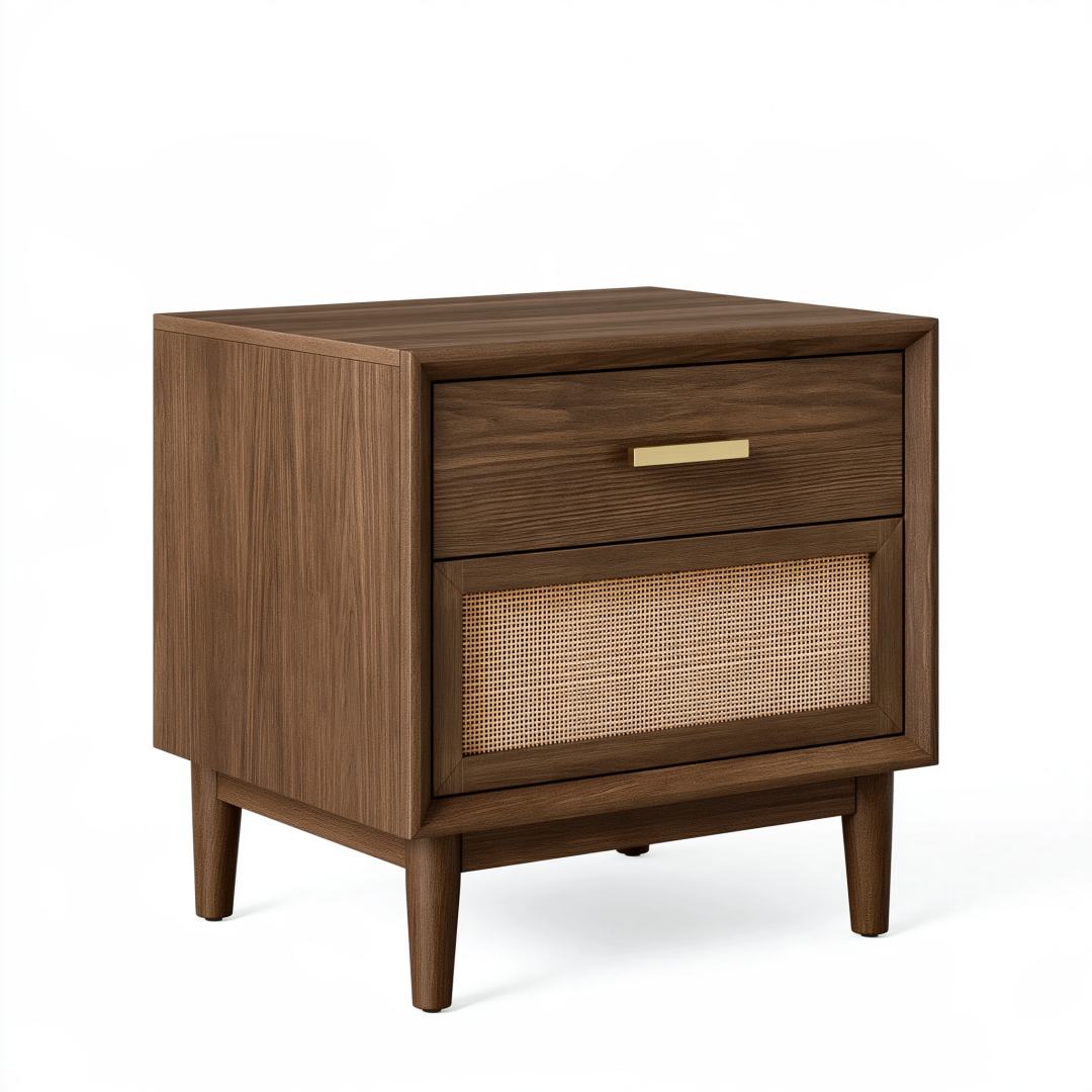 Table de chevet 50 x 40 x 60 cm en bois brun avec cannage style vintage