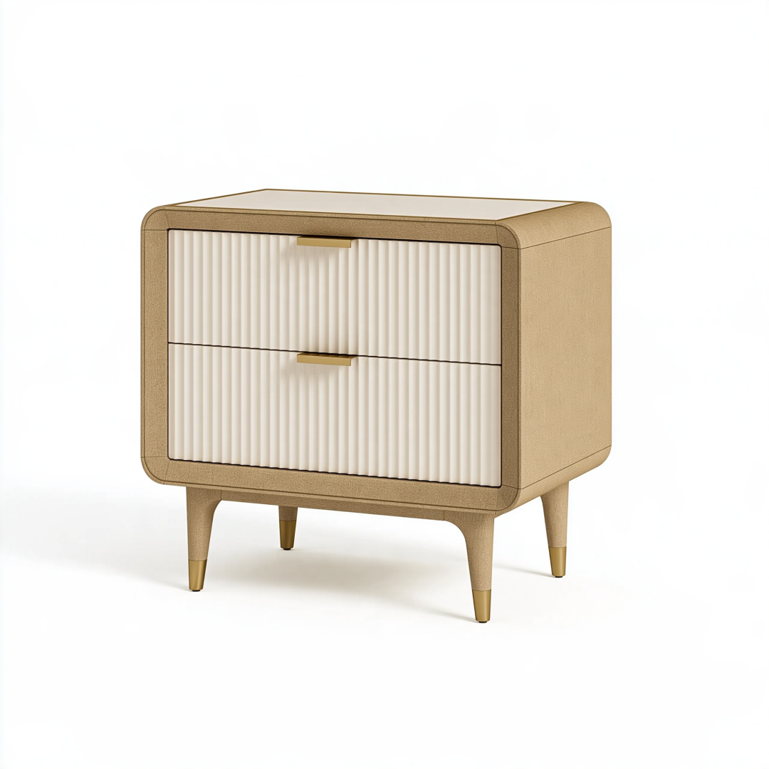 Table de chevet 60 x 42 x 60 cm en bois beige et blanc à 2 tiroirs style contemporain
