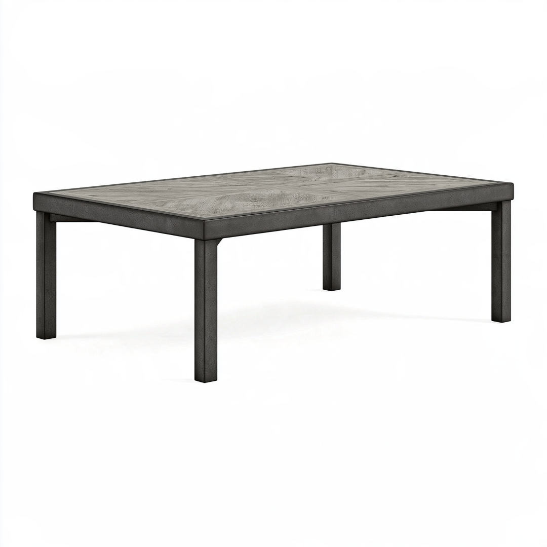 Table de jardin 180 x 90 cm métal et plateau effet bois gris - style contemporain