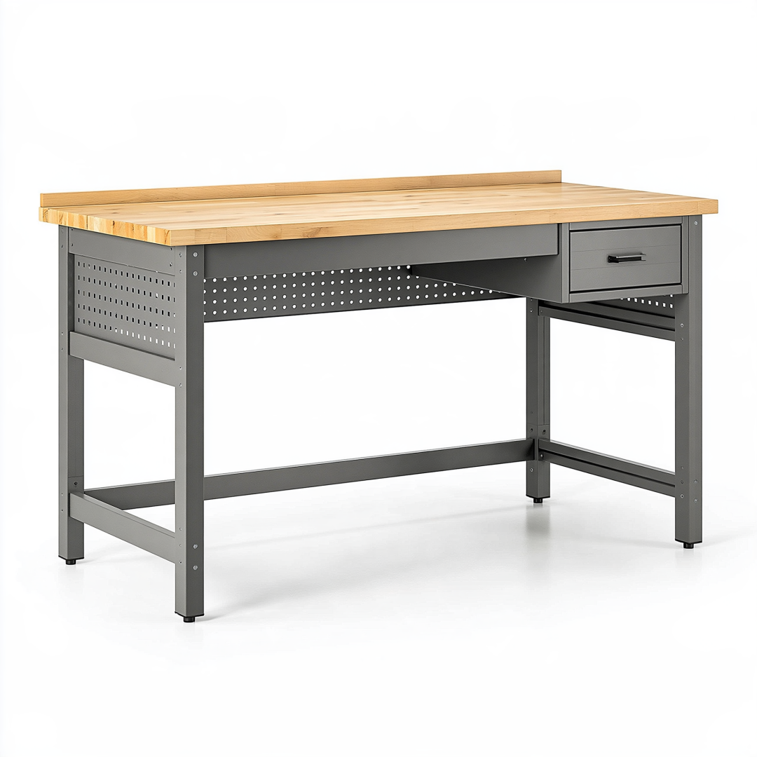 Établi 120 x 60 x 90 cm en bois et acier gris avec tiroir style industriel