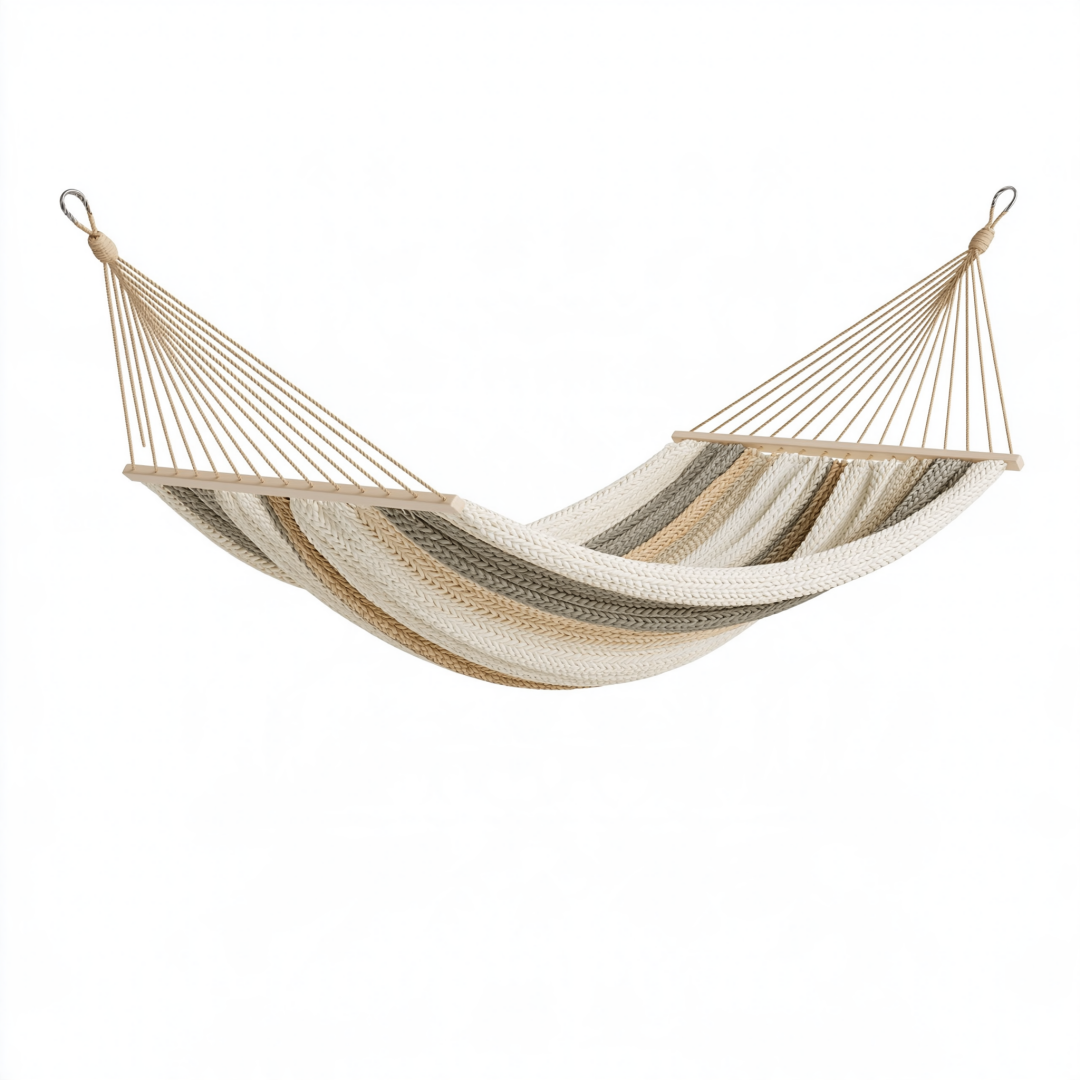 Hamac 300 x 100 cm en coton beige blanc gris à barres pour jardin