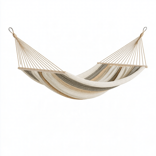 Hamac 300 x 100 cm en coton beige blanc gris à barres pour jardin