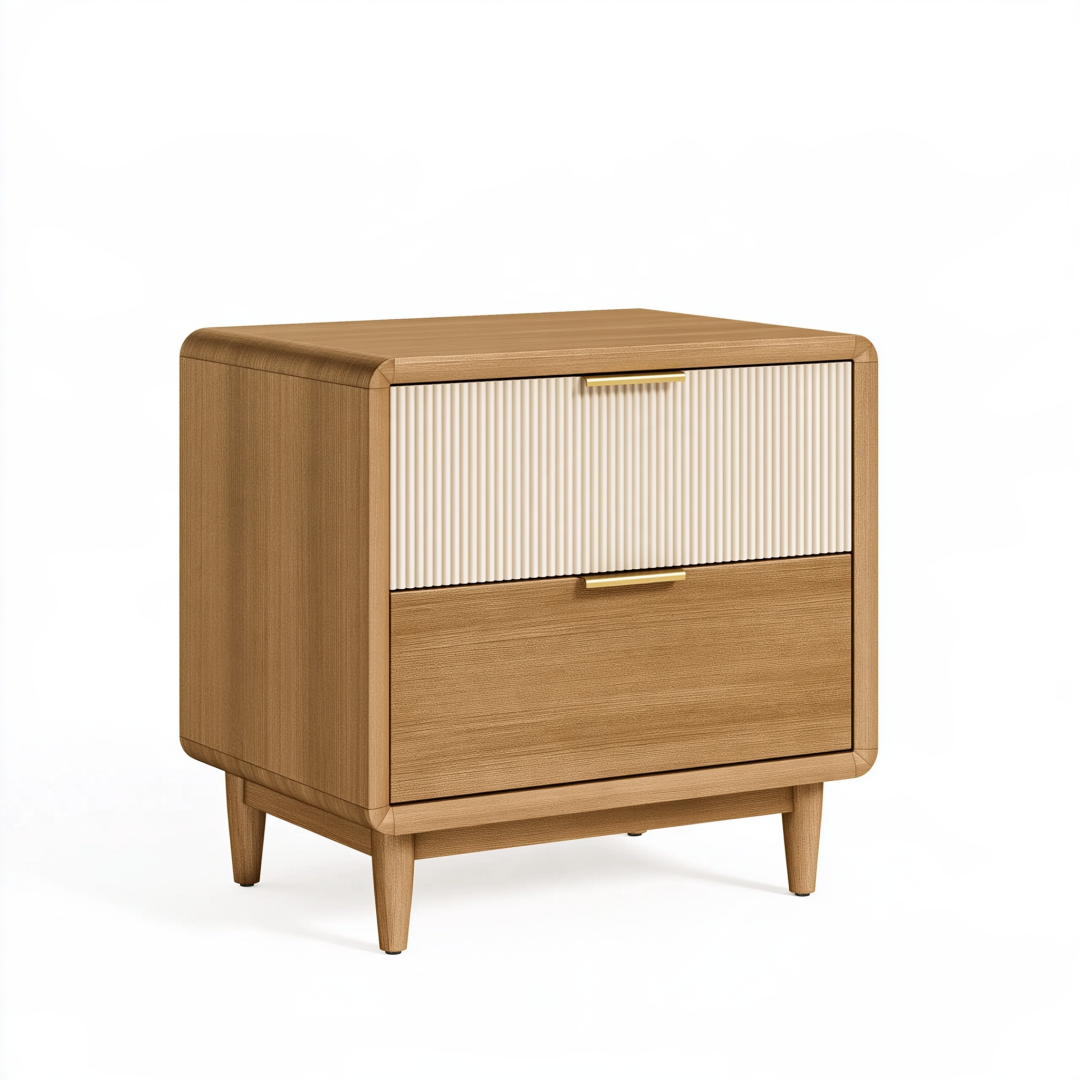Table de chevet 55 x 40 x 60 cm en bois chêne et crème à 2 tiroirs style contemporain