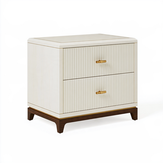 Table de chevet 60 x 45 x 60 cm en bois blanc cassé à 2 tiroirs style contemporain