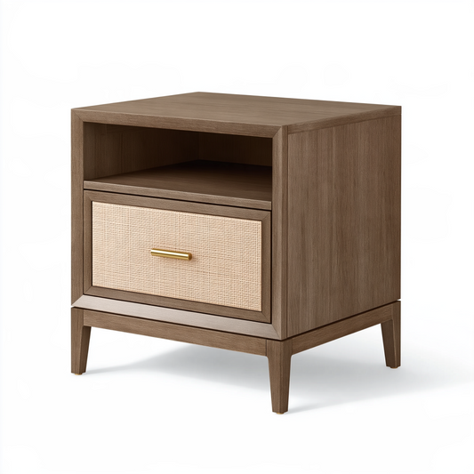 Table de chevet 50 x 40 x 60 cm en panneaux de bois marron avec tiroir et niche style naturel