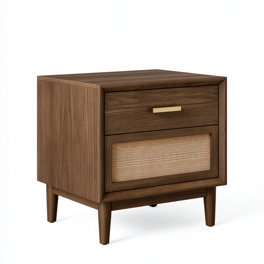Table de chevet 50 x 40 x 60 cm en bois brun avec cannage style vintage