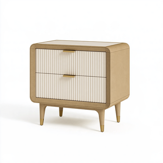 Table de chevet 60 x 42 x 60 cm en bois beige et blanc à 2 tiroirs style contemporain
