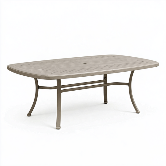 Table de jardin rectangulaire 200 x 100 cm beige en métal avec trou de parasol