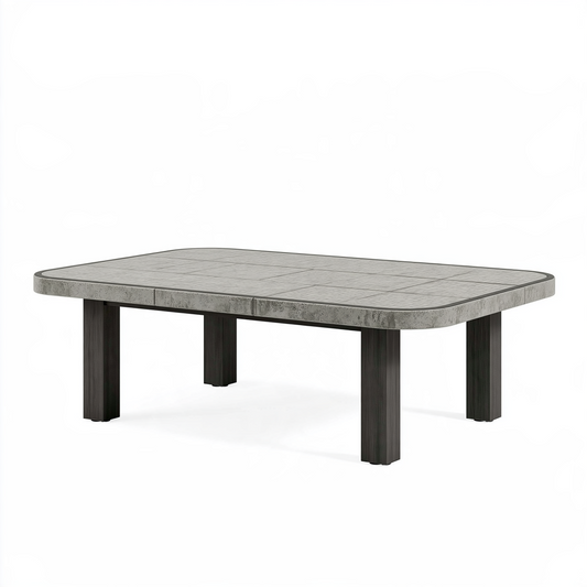 Table de jardin 180 x 90 cm plateau aspect béton gris pieds bois foncé style contemporain